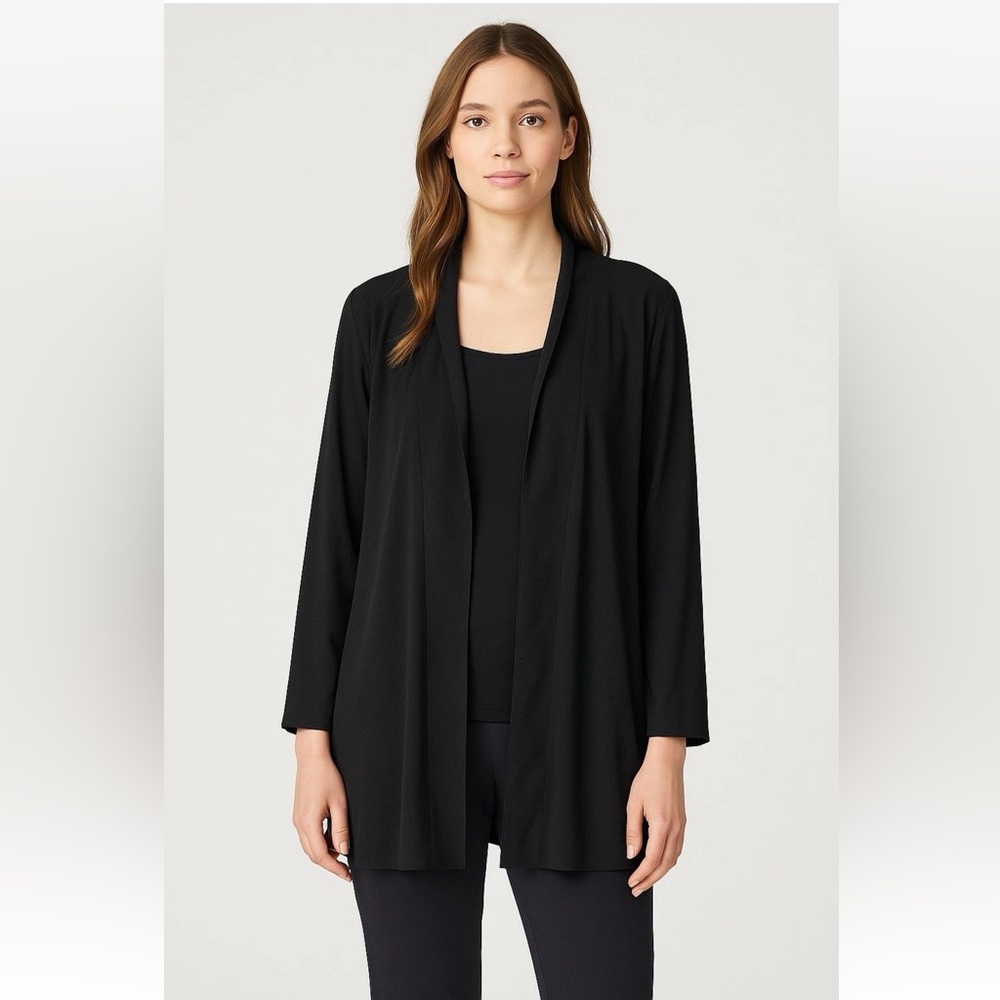 EILEEN FISHER Extended Size 2X Jacket Black Washable Crepe Open Front NWT $295